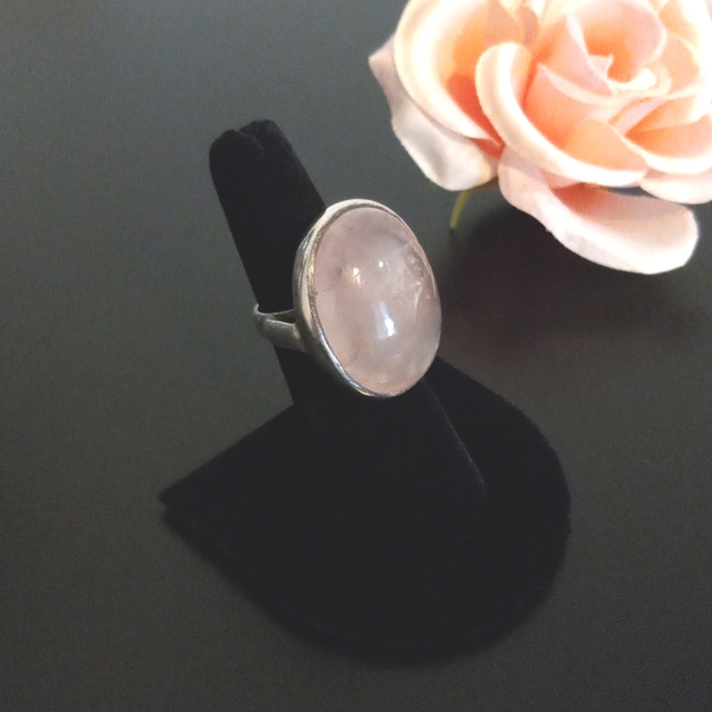 925 large pink quartz ring
